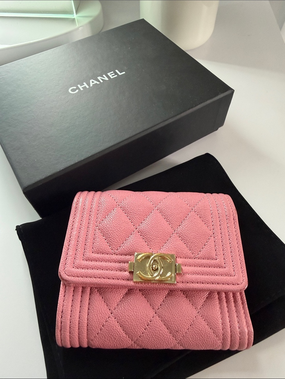 CHANEL Pink Quilted Leather Wallet w